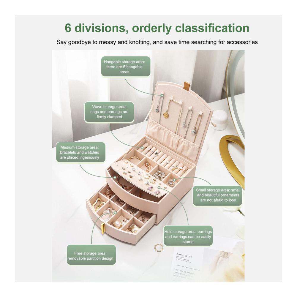 Organisieren Sie Ihren Schmuck stilvoll! Doppelschichtige Schmuckschatulle in Vintage-Optik mit Halskettenaufbewahrung perfekt als Weihnachtsgeschenk für Frauen und Mädchen (Rosa