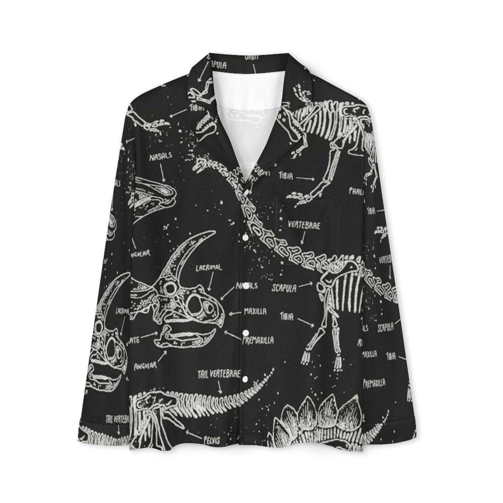 Bequemer Herren V-Ausschnitt Pyjama mit Taschen – Schwarzer Dinosaurier-Schlafanzug für Männer. Genießen Sie erholsame Nächte in stilvollem Komfort