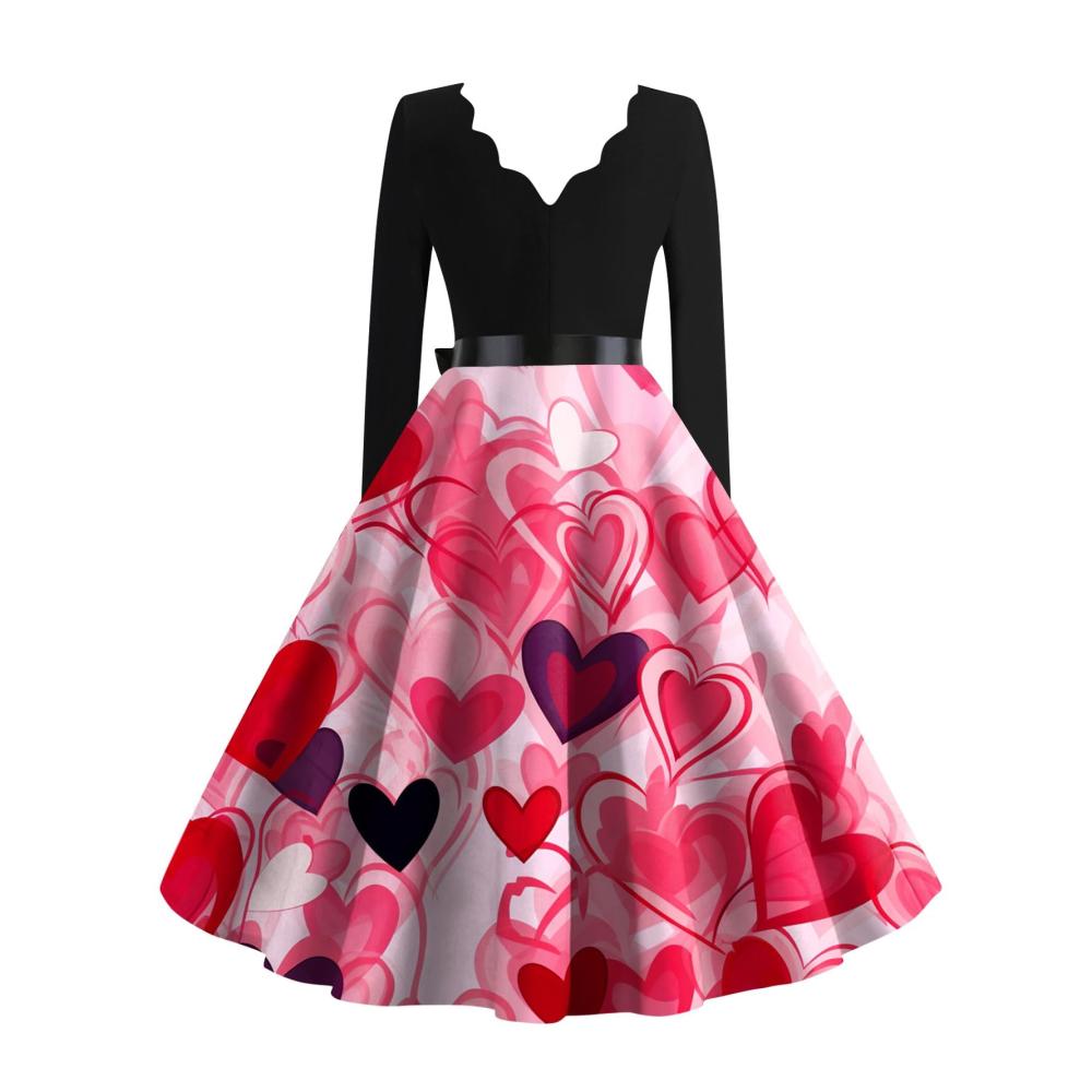 Brautenteam Vintage Hepburn V-Ausschnitt Swing Kleid Elegant Korsett Brautkleid Valentinstag Liebesdruck Plus Size Abend Party