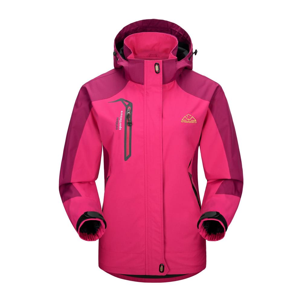Damen Outdoor Regenjacke Wasserdicht Leicht Atmungsaktiv Funktionsjacke mit Kapuze Wandern Outdoorjacke Für Übergang Regenwetter Trekkingjacke mit Verstellbarer Kapuze und Reißverschlusstaschen