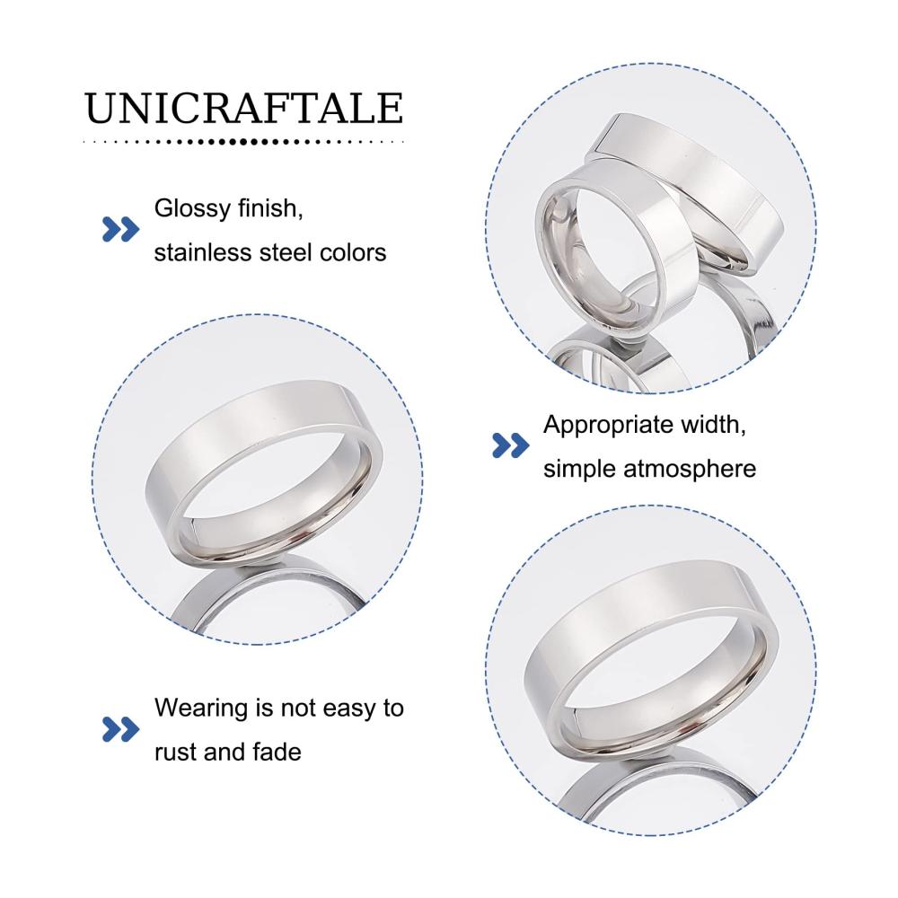 DIY Ringset 5 Stücke 5 Größen 304-Edelstahl einfach flach für Frauen & Männer. Perfekt für DIY-Fingerringherstellung! (Innendurchmesser 17~21 mm