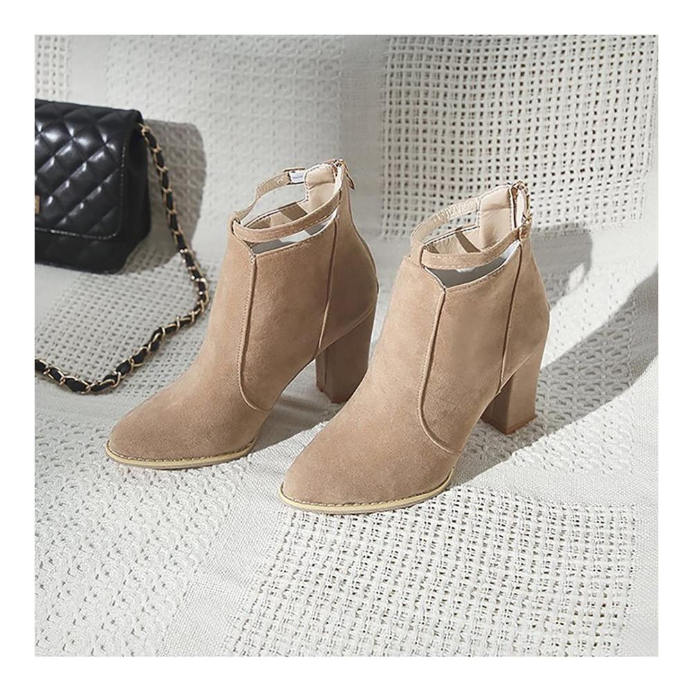 Damen Stiefeletten mit Blockabsatz - Bequeme Booties aus Kunstleder - Kurze Stiefel für Frauen mit dickem Absatz - Ankle Boots Bootie für Herbst Winter und Schnee - Wildleder-Stiefel mit Absatz