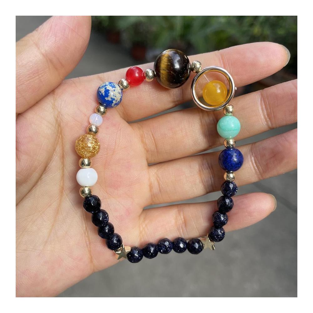 Einzigartiger Armschmuck Solar System Armband mit Achat Perlen. Universum Galaxy Design für Frauen und Männer. Schmuckgeschenk der Extraklasse