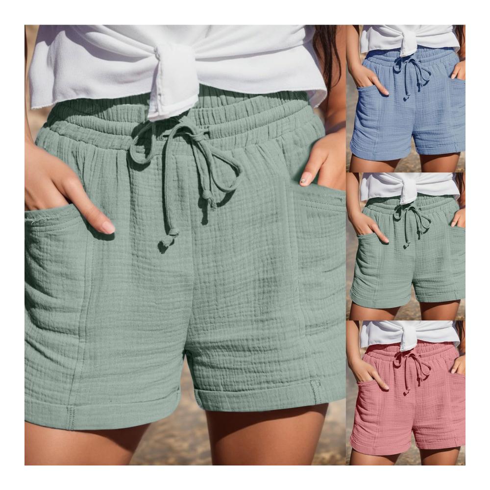 Entdecken Sie den ultimativen Sommer-Style Damen Shorts mit hoher Taille für lockere Eleganz und sportlichen Chic. Taschen Kordelzug und elastischer Stoff für maximalen Komfort. Jetzt erhältlich