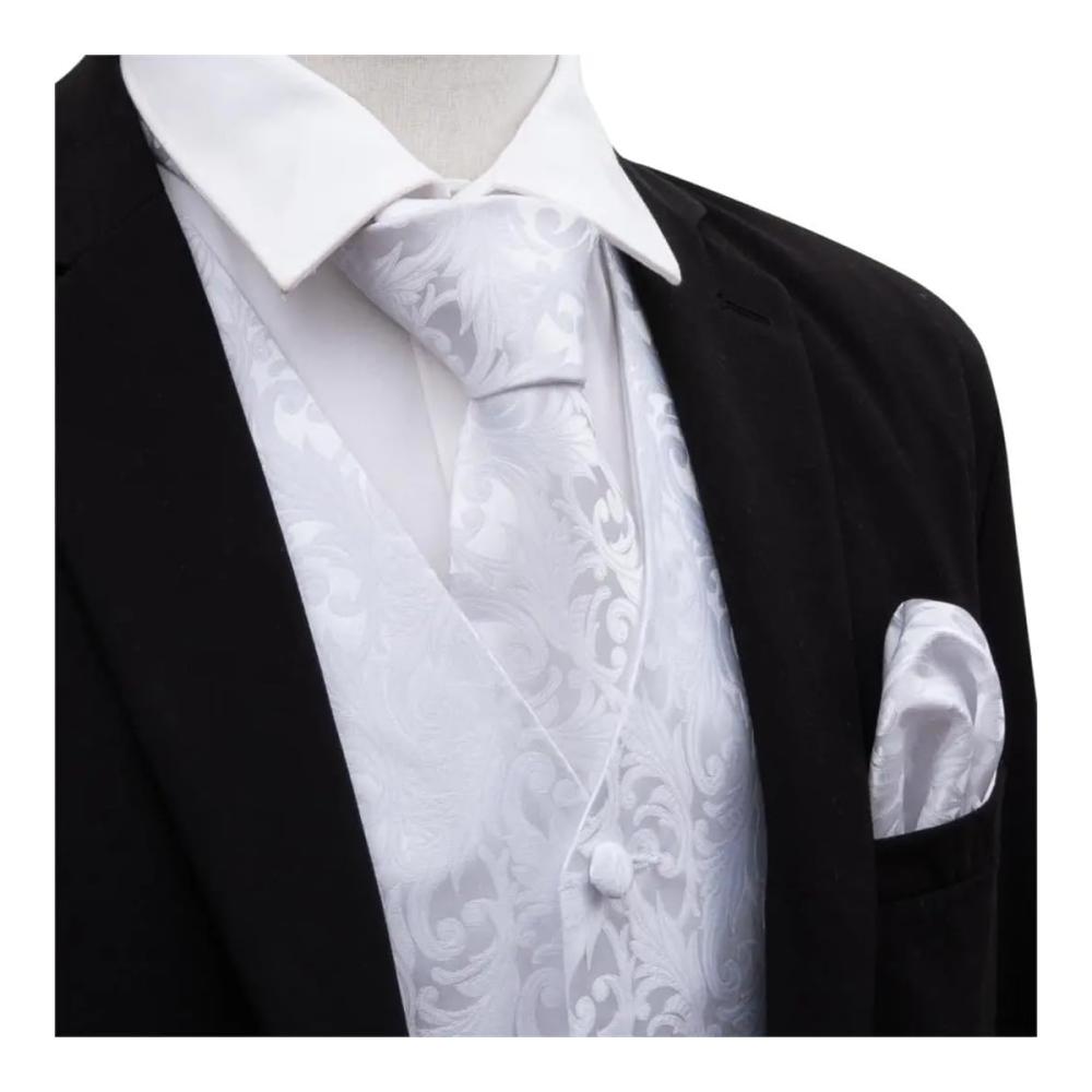 Klassische Floral Jacquard Seidenweste mit Einstecktuch - Perfekt für Party & Hochzeit! Elegant gestylt mit passender Krawatte. Exquisite Herrenmode-Set für besondere Anlässe. Jetzt zugreifen