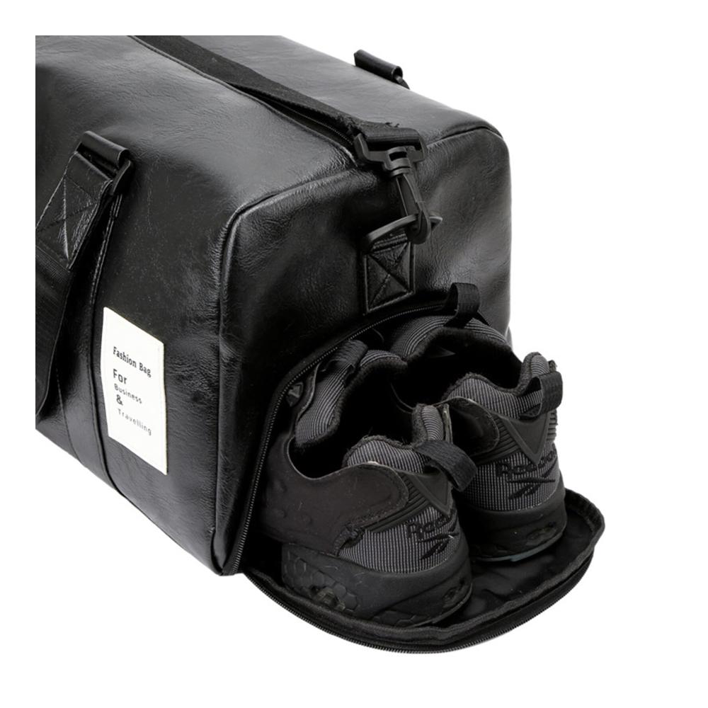 Stilvolle Premium-Reisetasche aus Leder mit separatem Schuhfach - Die perfekte Wochenendtasche für modebewusste Reisende in Schwarz