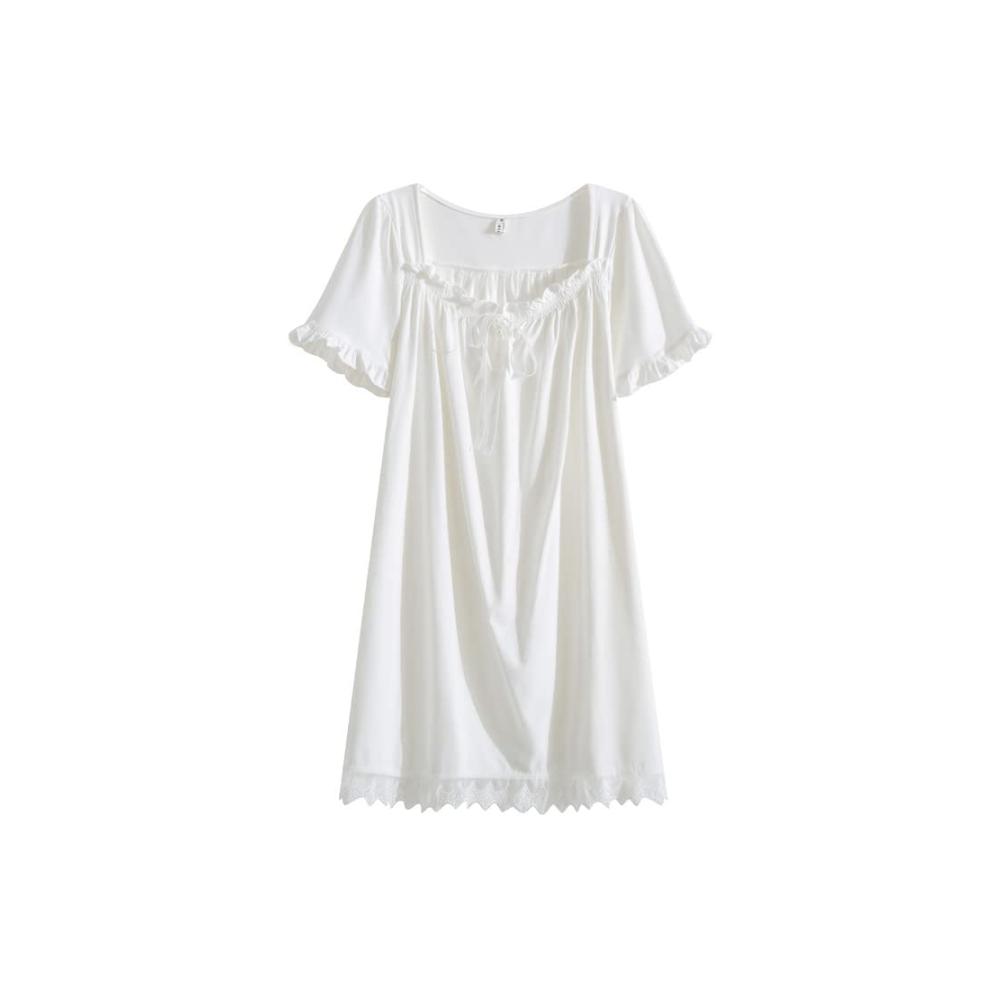 Erfrischende Eleganz Damen Retro-Court Nachthemd stilvoll und bequem. Weiche Baumwolle kurze Ärmel edle Spitze XXL. Entdecke den Komfort der Homewear