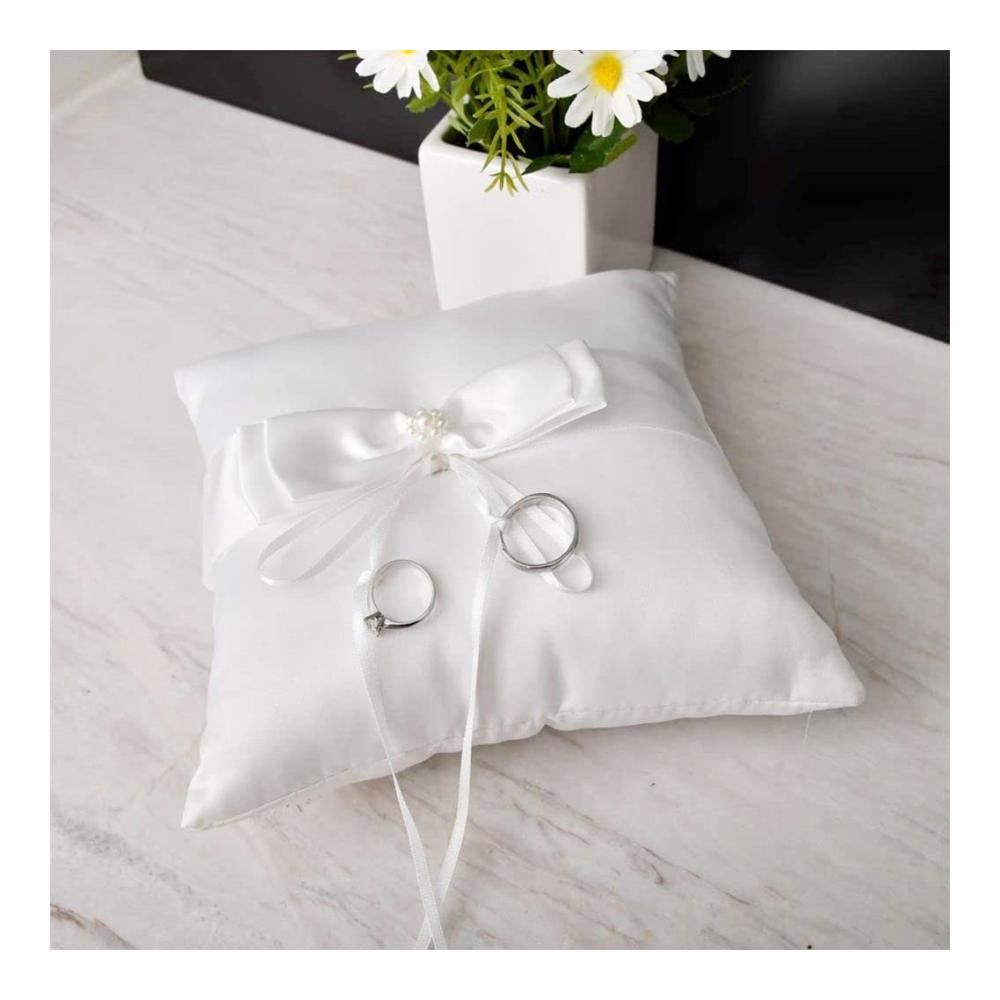 Verzaubern Sie Ihre Hochzeit mit diesem eleganten und romantischen Ringkissen - Weißes Taschenringkissen mit Doppelschleife perfekte Brautdekoration für den besonderen Tag