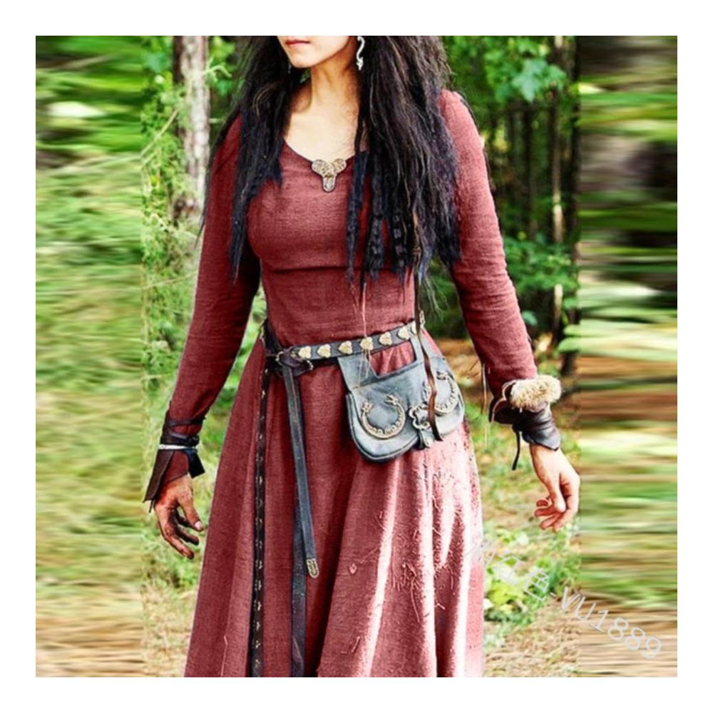 Mittelalterlicher Damenrock langärmeliges Maxi-Kleid Damen-Fee Elfen-Kleid Renaissance keltisch Wikinger Gothic Rock Sari Röcke Vintage Kleid - Blau S