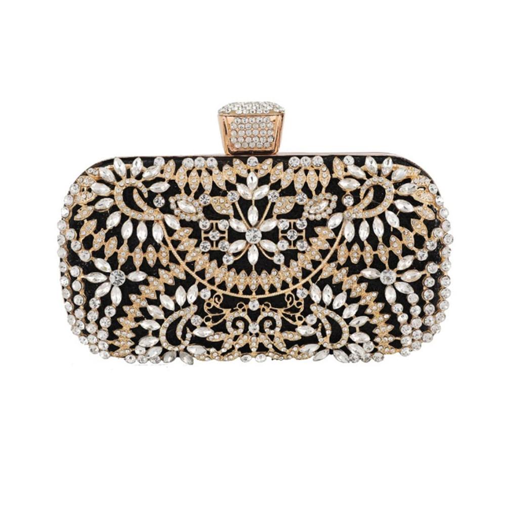 Elegante Diamant-Abend-Clutch Goldene Geldbörse mit Kette und Metallgriff für Damen. Perfekte Hochzeit oder Party-Handtasche in B-Größe