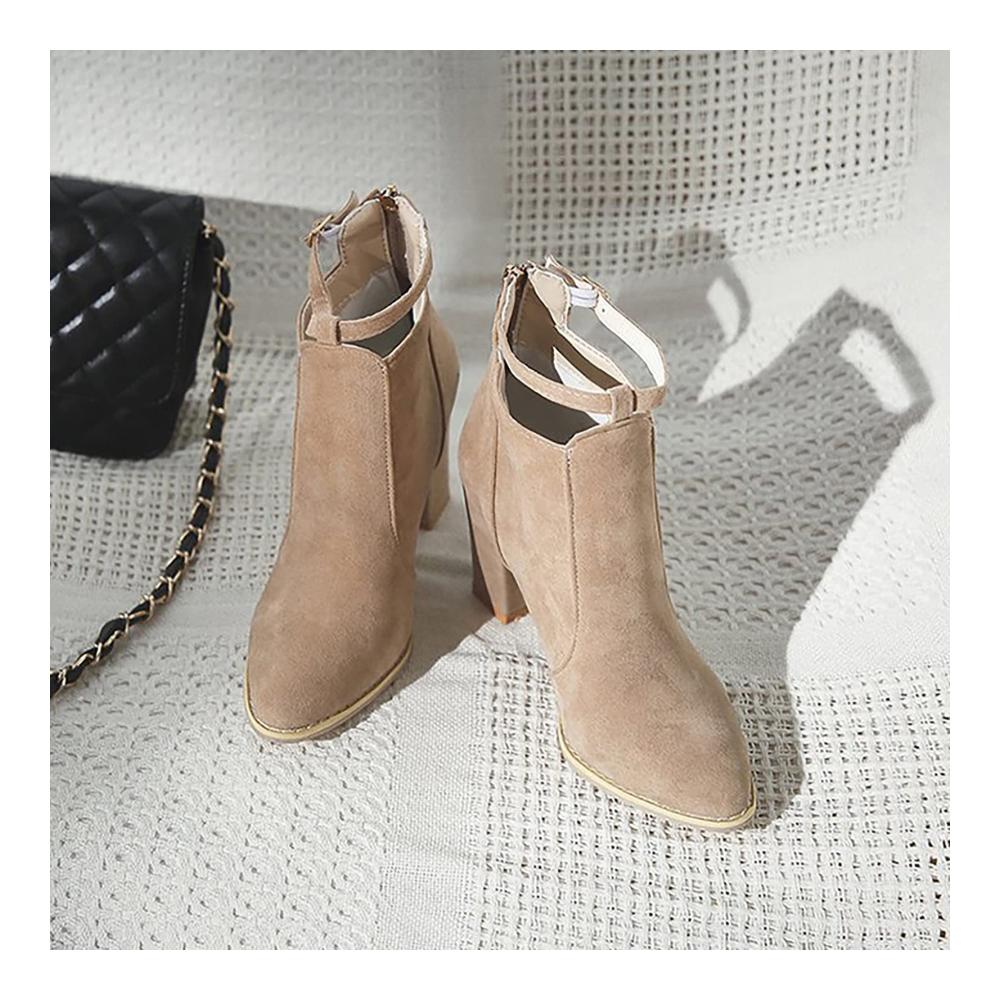 Damen Stiefeletten mit Blockabsatz - Bequeme Booties aus Kunstleder - Kurze Stiefel für Frauen mit dickem Absatz - Ankle Boots Bootie für Herbst Winter und Schnee - Wildleder-Stiefel mit Absatz