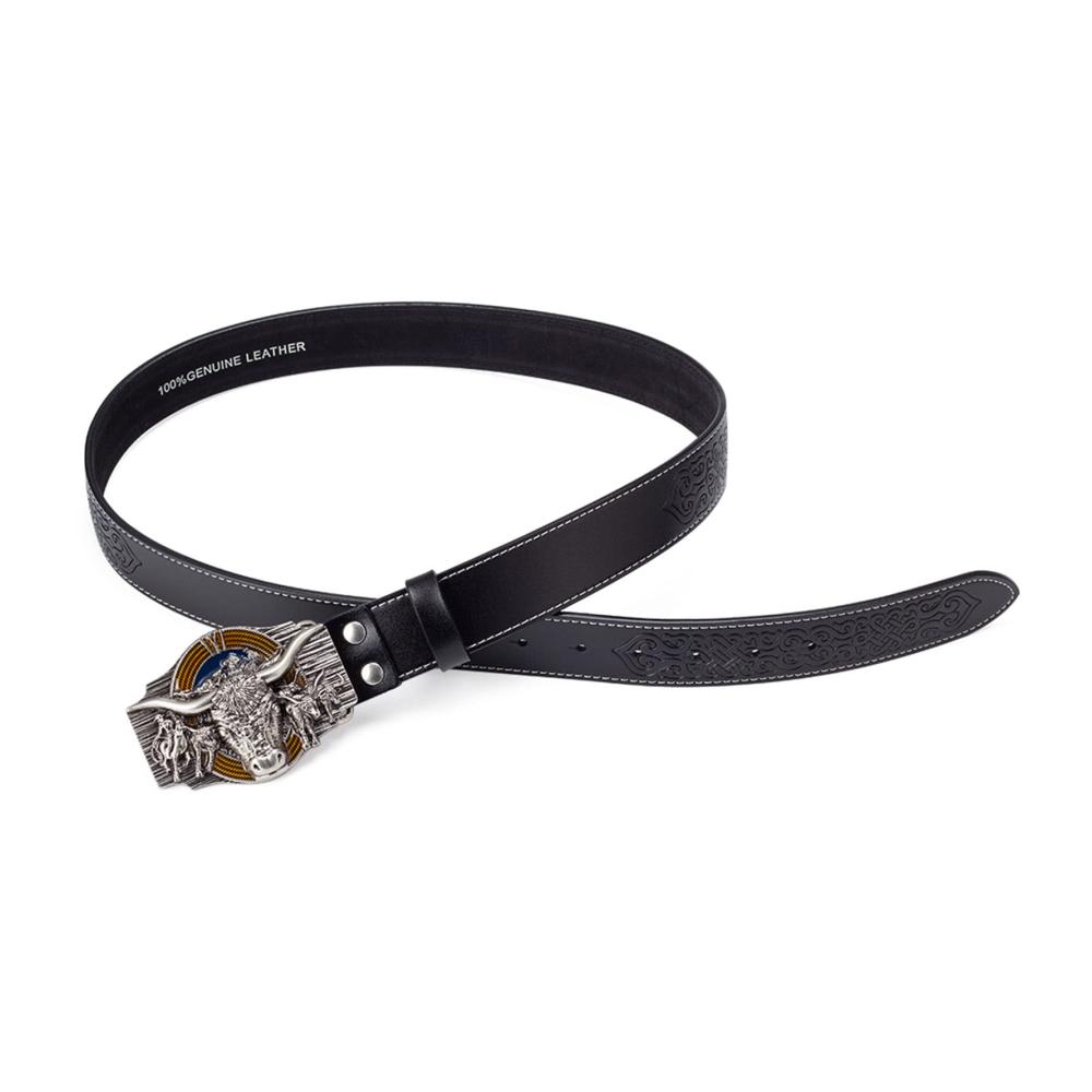 Erhalten Sie Stil und Qualität Premium Schwarzer Echtleder-Cowboy-Gürtel mit Longhorn-Motiv – JIARY Herren Western-Gürtel für den ultimativen Western-Look! Ideal für Freizeit und Arbeit 105CM