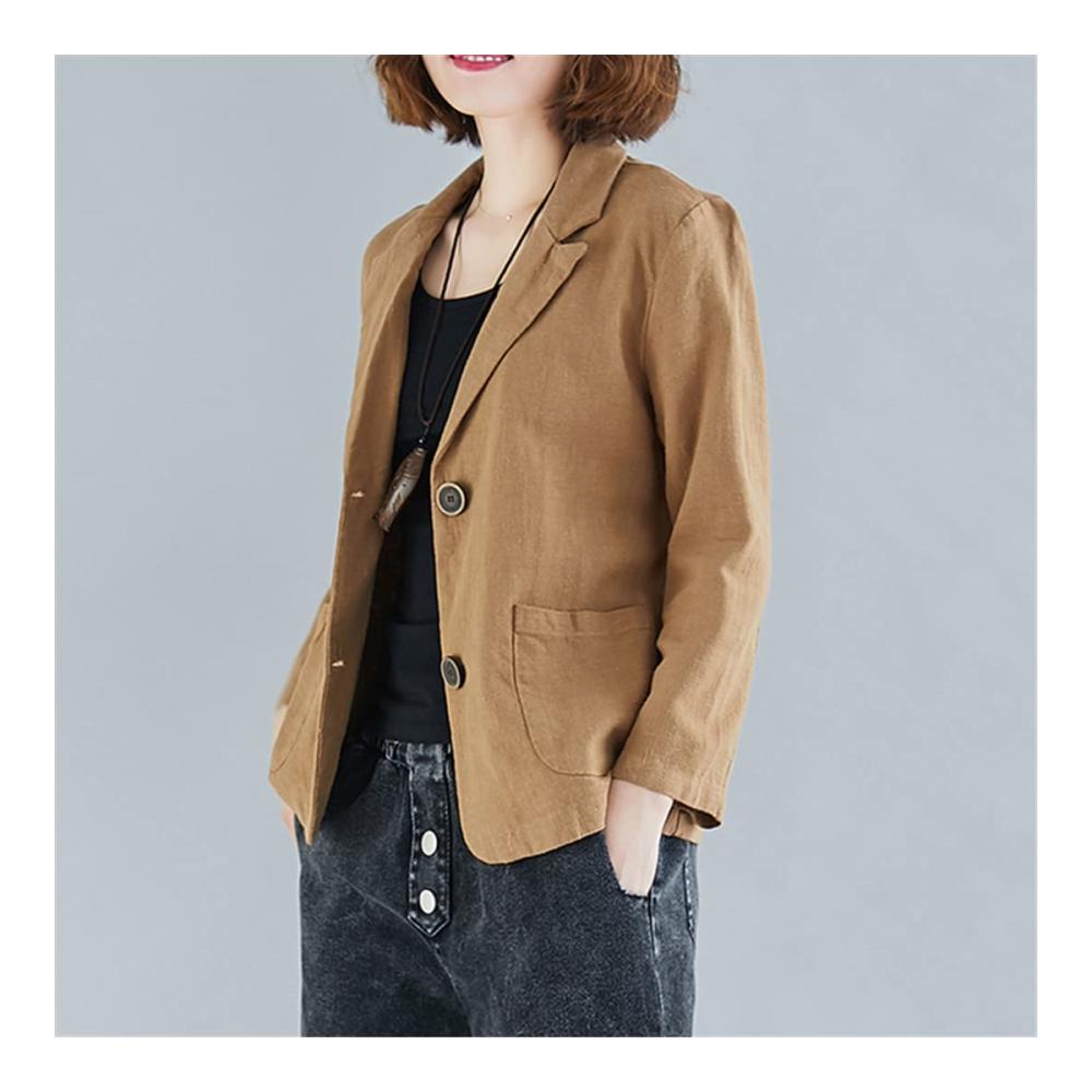 Stilvoller Damen Blazer für Frühling & Sommer Leichter Baumwoll-Leinen Kurzmantel mit Stehkragen und 3/4 Ärmeln. Perfekt für Casual Looks