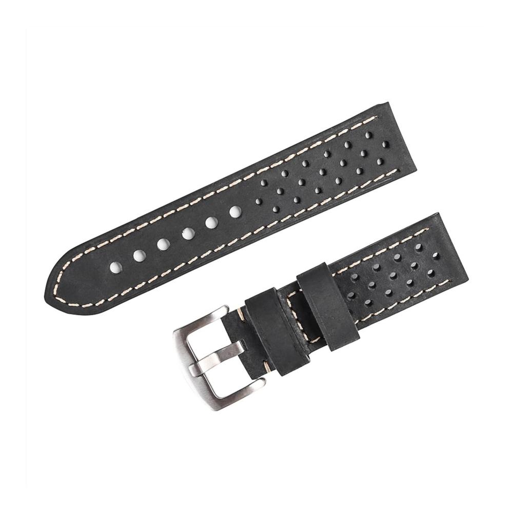 atmungsaktives echtes Lederarmband mit Porös-Design für Herren mit Silberverschluss 23 mm