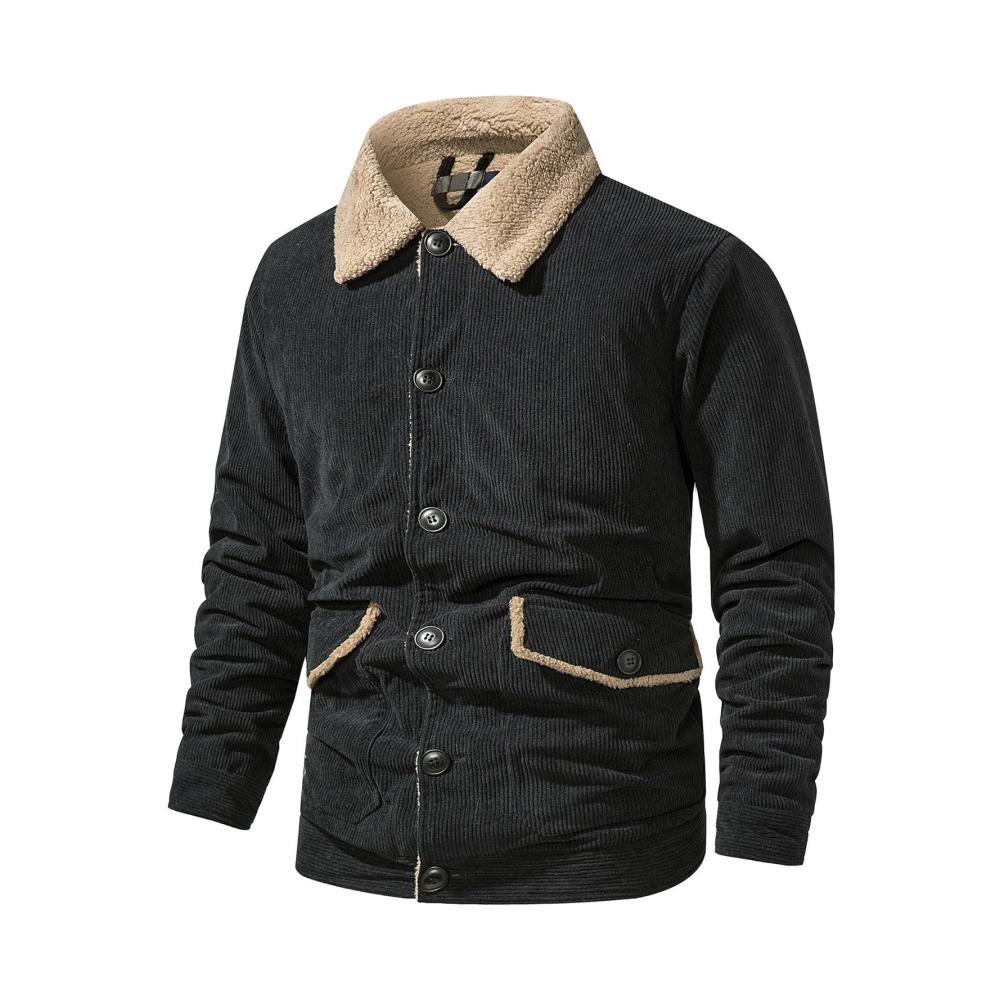 Exklusive Herren Frühling/Winter Kollektion Eleganter Blauer & Bequemer Baggy Cargo Mantel in Übergröße mit Lammfell-Imitat