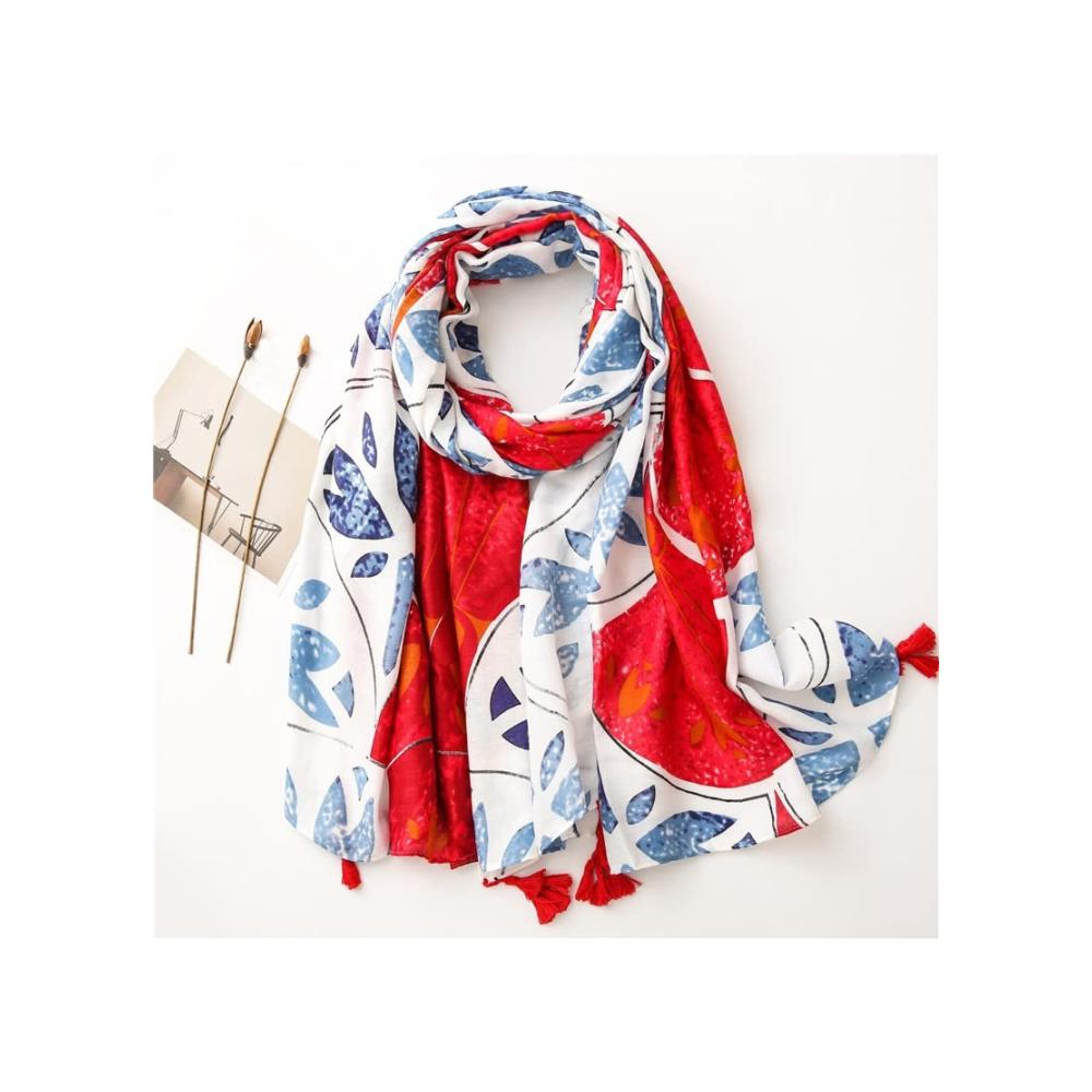 Eleganter Blätter Floral Schal mit Quasten - Perfekter 180 × 90 cm Muslimischer Hijab für Damen - Modischer Kopfwickel in Viskose - Schals für stilvolle Looks