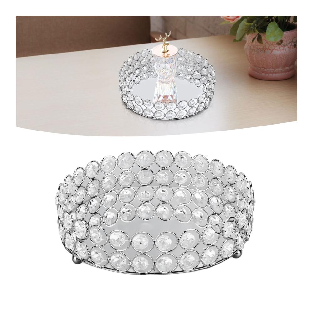 Elegantes Kristall-Schmucktablett Glänzendes Make-up- und Parfümtablett für stilvolle Frauen und Mädchen - Silberfarben 20x3 cm Luxus pur