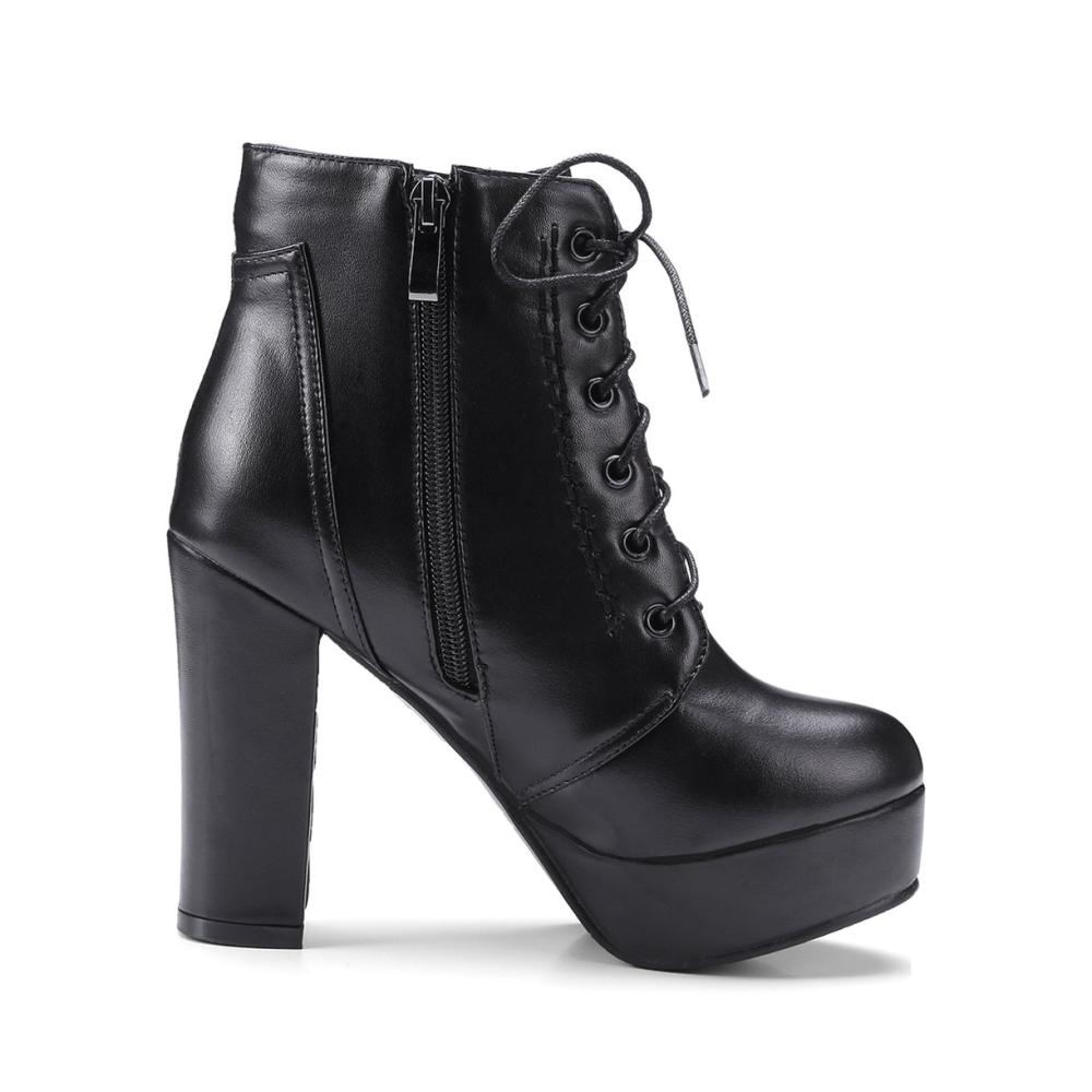 Damen Stiefeletten High Heel Stiefel mit Absatz Schnürverschluss und Reißverschluss Ankle Boots Plateau Absatz Chunky Heels Boots Damenmode