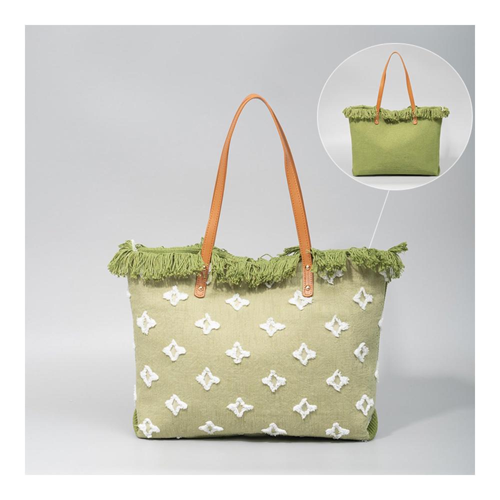 Böhmische Henkeltaschen Damen Canvas Handtasche mit Quasten große bunte gestrickte Tasche für Reise Urlaub Strand Alltagsgebrauch