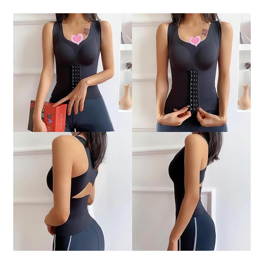 Schlank und sicher 3-in-1 Taillentrainer-BH für Frauen - Haltungskorrektur Nahtlose Formwäsche & Bauchkontrolle (Schwarz XL) - Jetzt mit formenden Tops