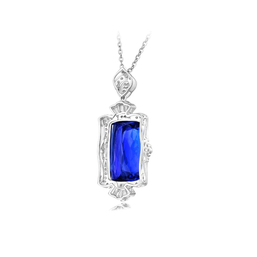 Einzigartige Hochzeitshalskette 18K Weiße Damen Halskette mit Blauem Rechteck 5Ct Diamant und Tansanit – Exquisite Ketten für besondere Anlässe