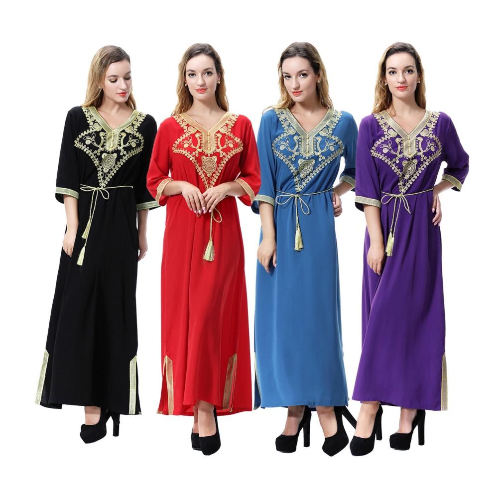 Bademantel Damen Midi mit Ornamentstickerei & Gürtel rot mittellang
