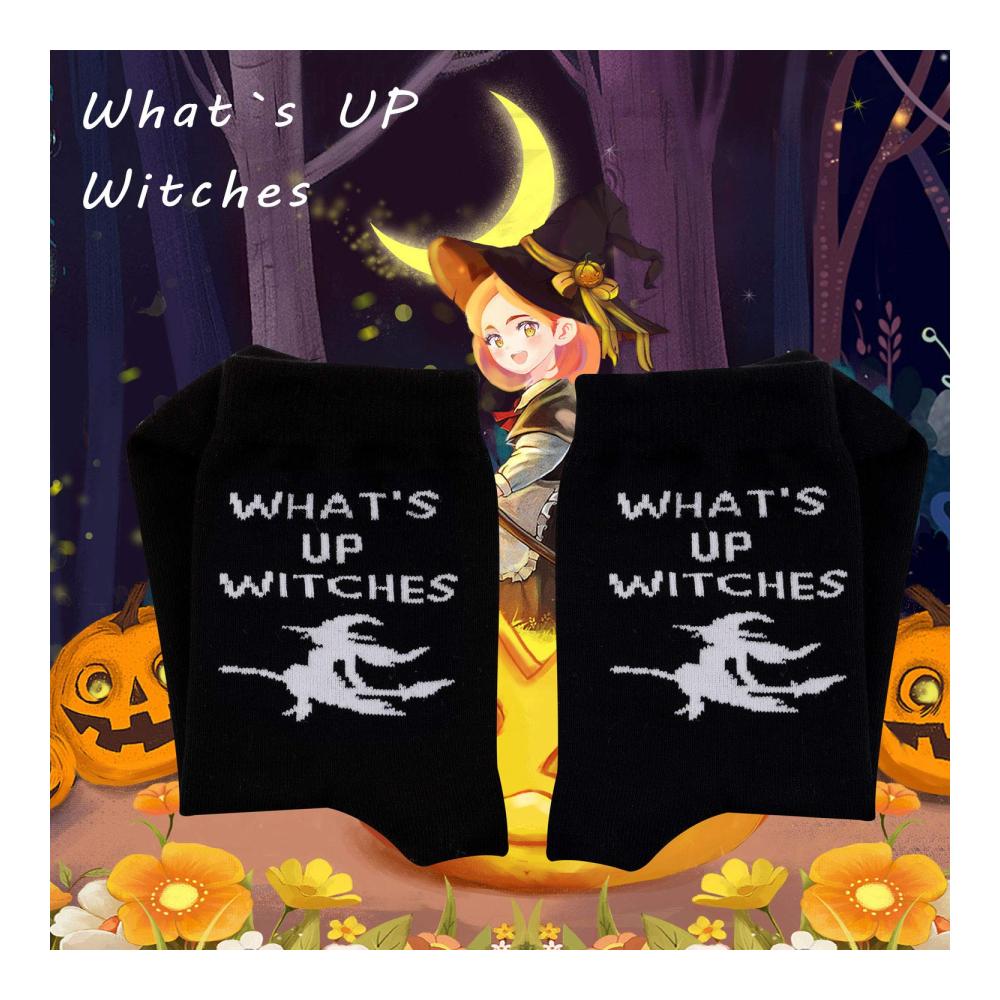 Erhalten Sie Ihren sarkastischen Hexen-Vibe mit Pyoul 2 Paar Socken für BFFs! Perfekte Halloween-Geschenke um What Up Hexen zu sagen