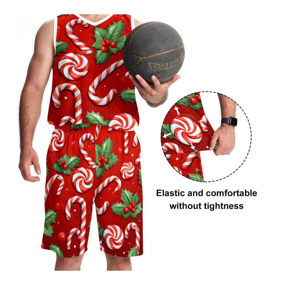 Einzigartige Teamuniform Bezaubernde Zuckerstange Spieltrikots für Männer und Frauen 5XL mit praktischen Taschen – Perfekt für den Basketballsport