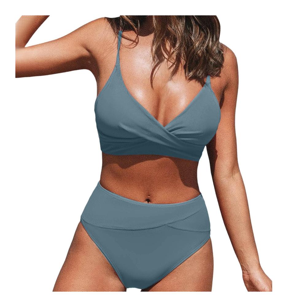 Bikini Damen Set 2024 Sexy Push Up Badeanzug Push-up-Bikini Zweiteiliger Badeanzug Badeanzüge für Frauen V Ausschnitt Hoch tailliert Bauchkontrolle 2 teiliges Bikini-Set Sommer Bademode Einfarbig