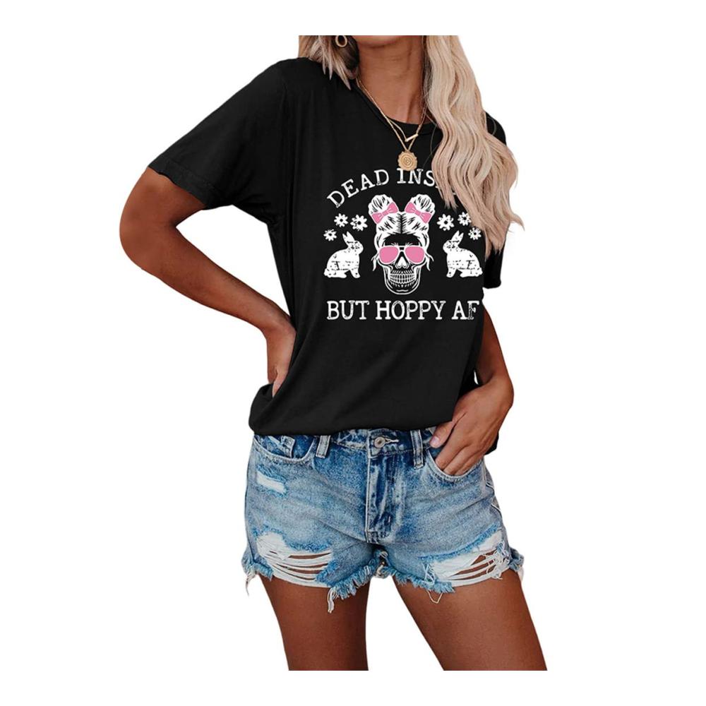 Einzigartige Oster-T-Shirts für Frauen Lustige Totenkopf-Kaninchen-Grafik & Skelett-Harajuku-Tops! Tot in dir aber hoppy AF! Holen Sie sich jetzt Ihre