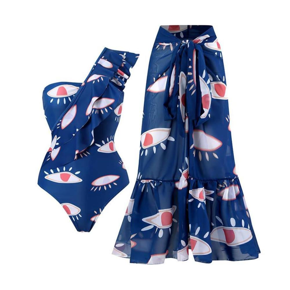 Badeanzug Bademode Einteiler Damen mit verstellbaren Trägern Ajour Design Einteiler mit Bauch weg Effekt und Strand Sarong