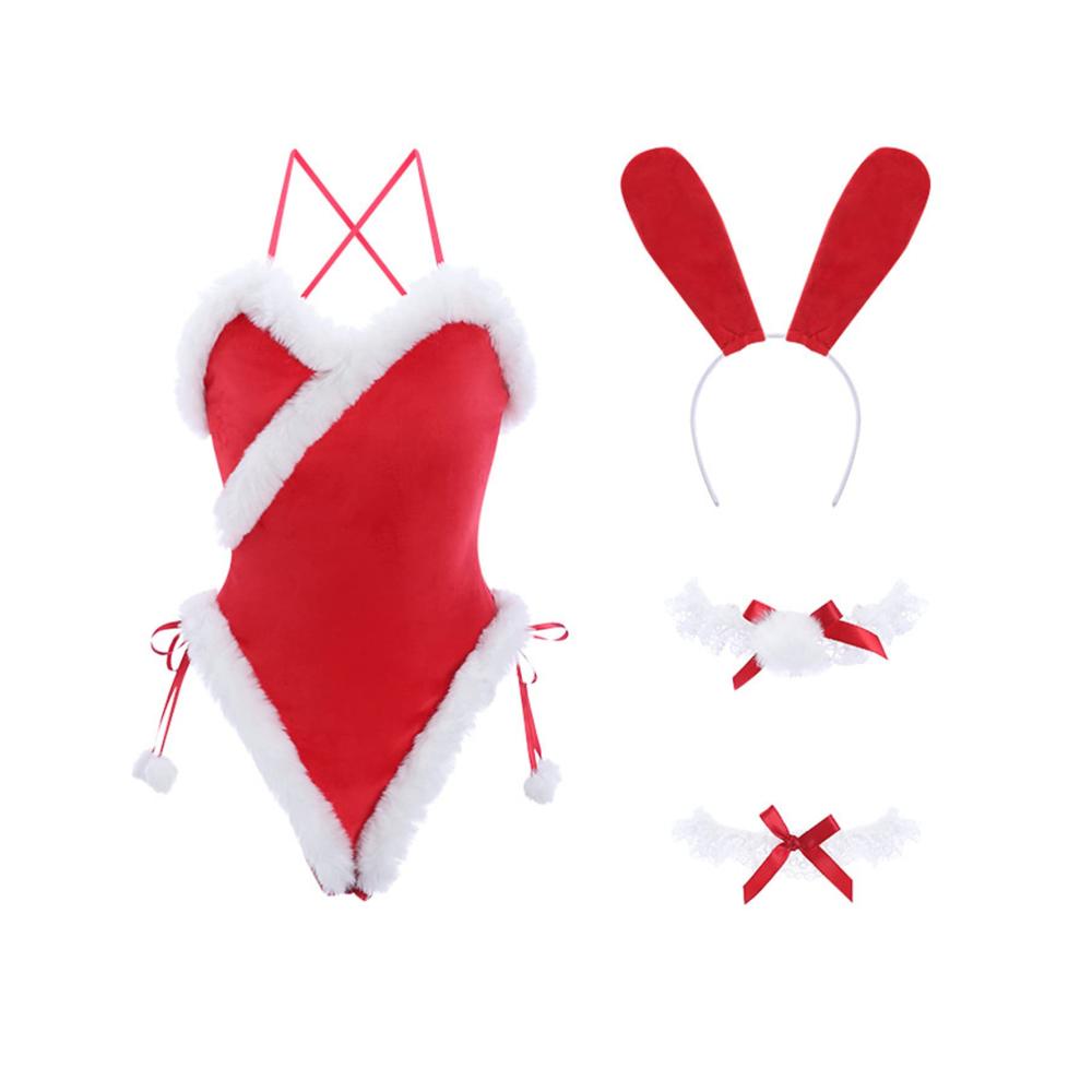 Damen Sexy Secret Button Weihnachten Nachthemd Langes Rot Plüsch Kleid lustiger Weihnachtsmann Anzug Jumpsuit Bodysuit Rock Pyjama Nachtwäsche für Frauen