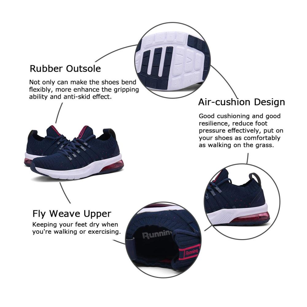 Ultra-leichte Straßenlaufschuhe für Herren und Damen - Bequeme Sportschuhe mit Luftkissen - Atmungsaktive Sneaker für Jogging und Tennis - Schwarz Blau - EU 36-47