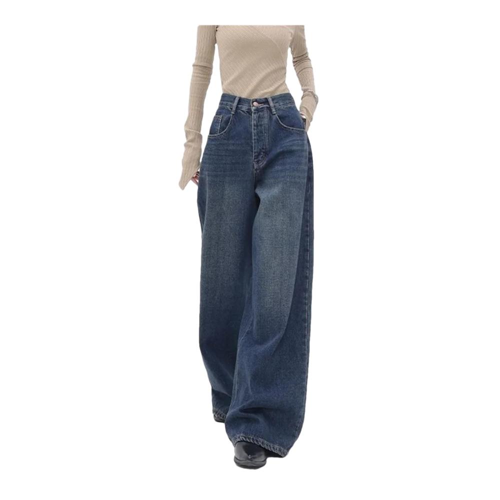 Entdecke den zeitlosen Stil Weite Damen Jeanshosen in Blau mit hoher Taille für den Vintage-Look. Lässige gerade geschnittene Denim-Hose in voller Länge