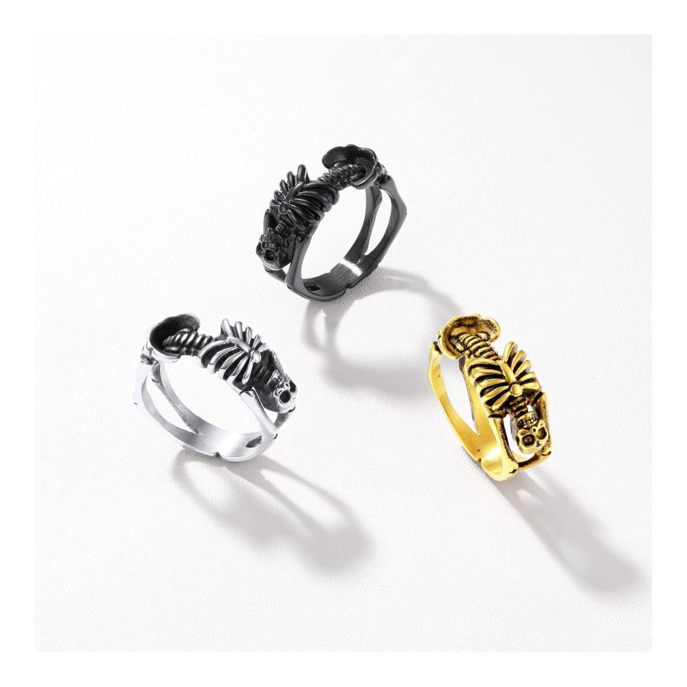 Extravaganter Gothic Totenkopf Ring aus Edelstahl veredelt mit 18k Gold - Unvergleichlicher Statement-Schmuck für Männer und Jungen ideal für Biker Hip Hop und Rocker - Größe 54 bis 72