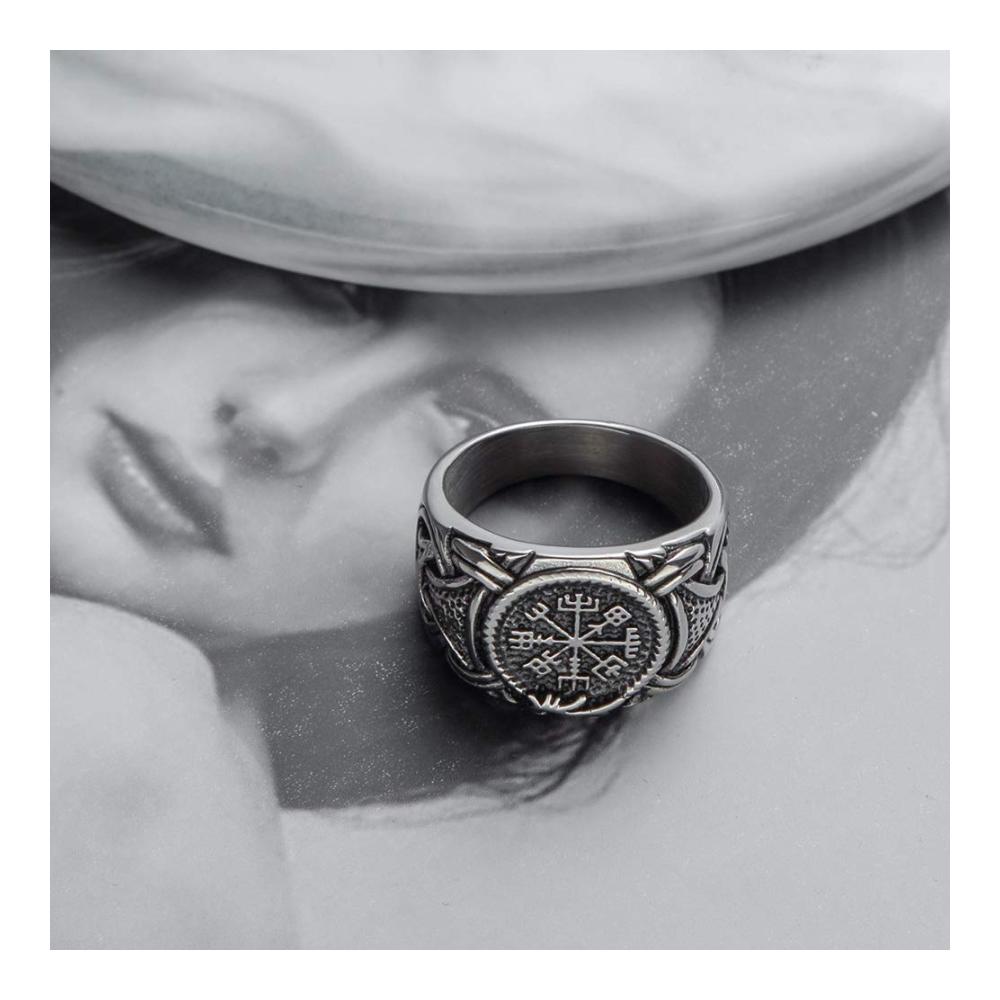 Echte Wikingerkraft Handgefertigte Edelstahlkompass-Ringe - Mystischer Schmuck für echte Abenteurer! Gönnen Sie sich einzigartige Pagan-Ästhetik und Kraft. Perfektes Geschenk