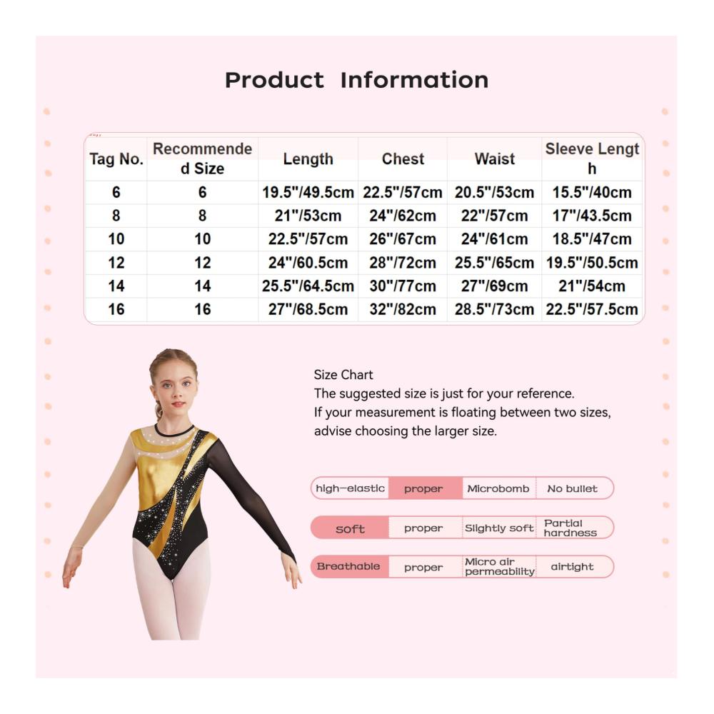 Eleganter Mädchen Ballettanzug Langarm Leotards mit Strass und Glitzer. Perfekt für Wettkämpfe und Tanz. Stilvoller Stehkragen und Patchwork-Design für ultimativen Komfort
