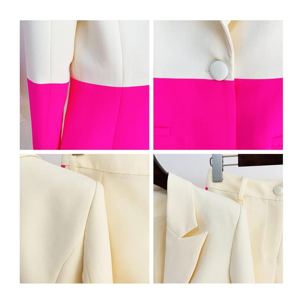 Stilvoller Damen-Blazer-Set Schmal geschnitten langärmlig Farbkontrast zweiteilig in Beige/Pink Größe 36 - Perfekte Ergänzung für Ihren Look