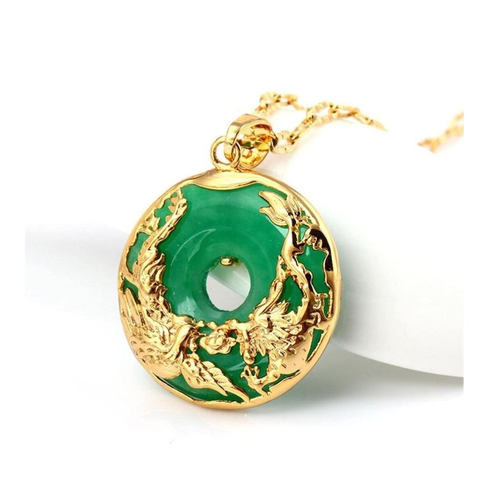 Erstklassige Hetian-Jade Drachen- und Phönix-Anhänger-Kette aus 925er Silber – Einzigartiges Chalcedon-Amulett für stilvolle Schmuckliebhaber – Grünes Edelsteinfarbton-Meisterwerk