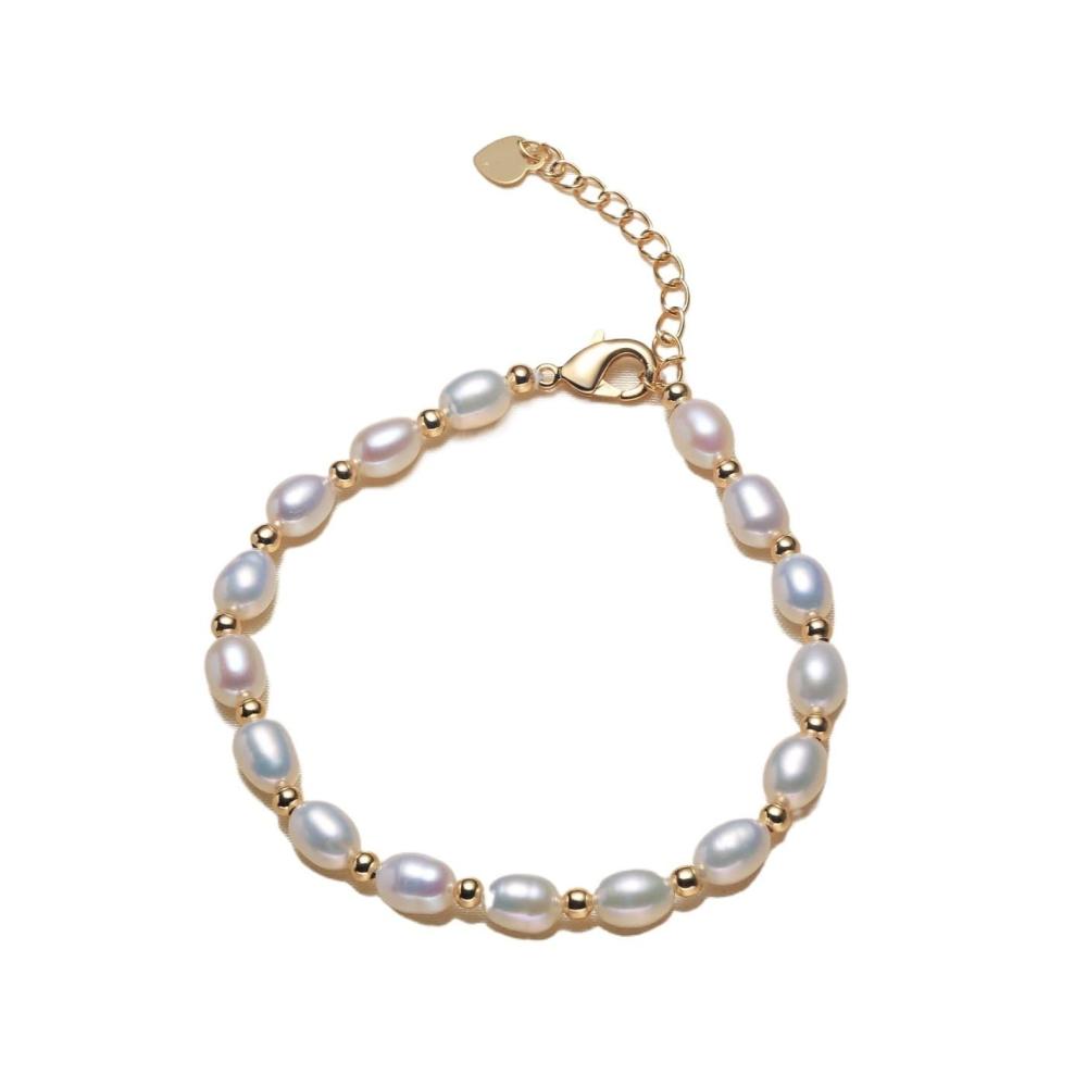 Armbänder Damen Süßwasser-Zuchtperlenschmuck Farbige Perlen Bunte Frauenarmbänder für Mädchen Geschenkidee (Farbe 16 cm - 11