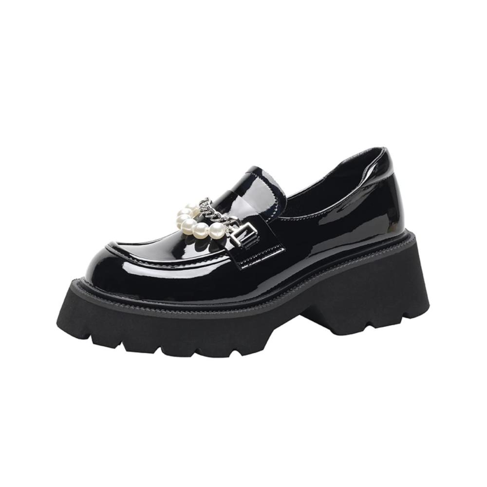 Trendige Damen Schnürhalbschuhe Lackleder Plattform Loafers Oxford Schuhe für stilvolle Auftritte