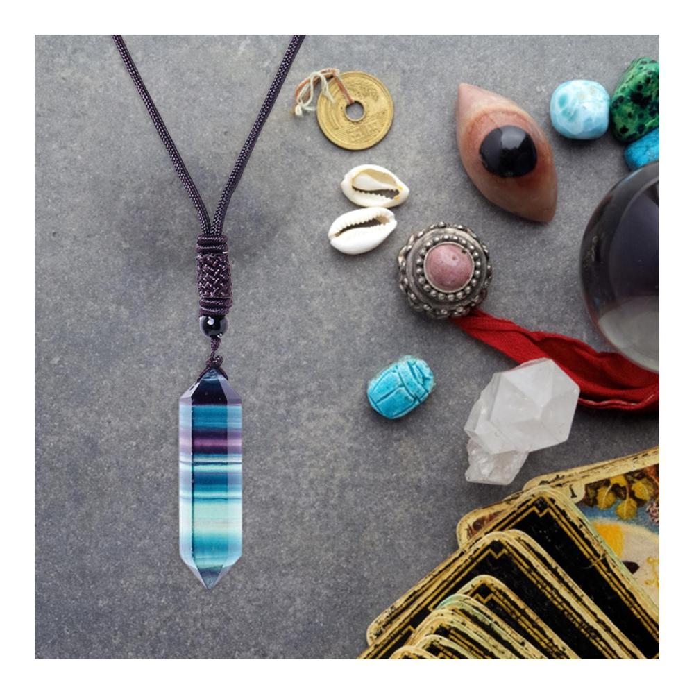 Sechseckige Anhänger aus Natural Fluorit-Kristallen | Hexagonale Energie-Edelstein-Kette mit Anhänger | Chakra-Heilung