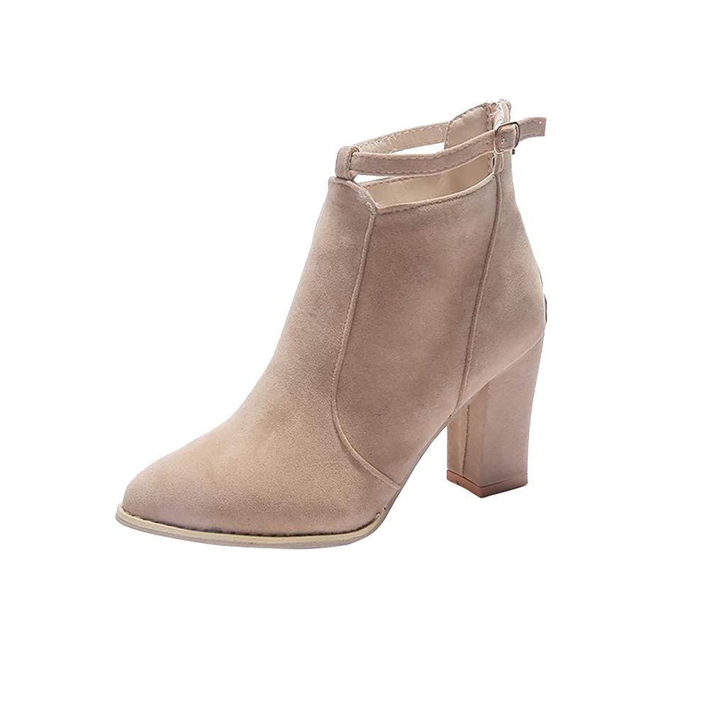Damen Stiefeletten mit Blockabsatz - Bequeme Booties aus Kunstleder - Kurze Stiefel für Frauen mit dickem Absatz - Ankle Boots Bootie für Herbst Winter und Schnee - Wildleder-Stiefel mit Absatz