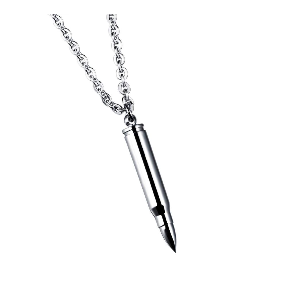 Einzigartige Edelstahl Silber Kette mit Bullet Patrone Anhänger - Trendiger Schmuck für Herren und Damen exklusiv für Kettenliebhaber