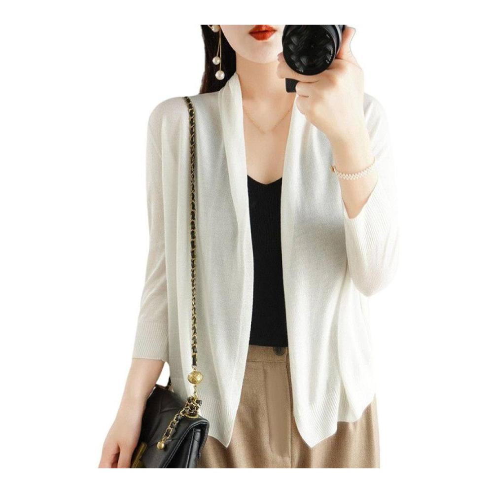 Eleganter Damen-Bolero mit Schalkragen & 3/4-Ärmel - Leichte Sommerjacke Tencel-Blazer für Geschäft & Freizeit