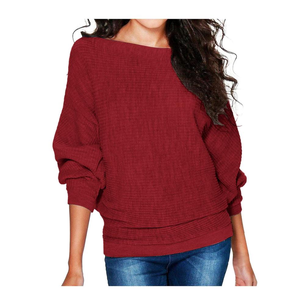 Trendiges Damen Langarmshirt Gestrickter Pullover mit Fledermausärmeln und Rundhalsausschnitt - Sexy Y2K Streetwear Bluse für Frühling & Sommer. Atemberaubende Shirts