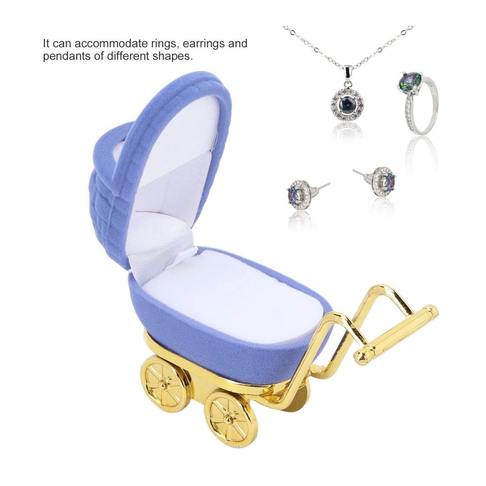 Behalten Sie Ihre Erinnerungen sicher Kinderwagen-Schmuckschatulle mit Retro-Charme. Dekorativ und niedlich perfekt für Babyzähne Ringe und Ohrringe. Blau mit weichem Futter