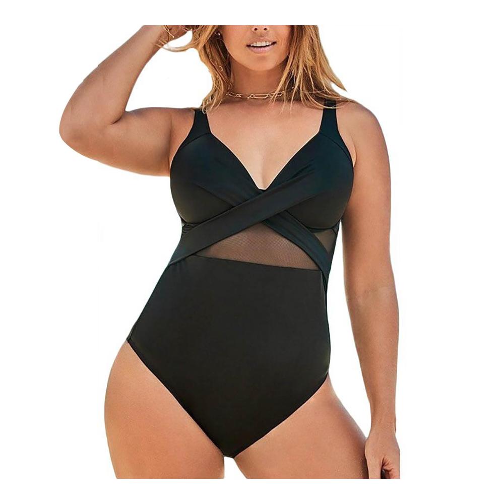 Entdecken Sie den ultimativen Monokini Damen Badeanzug für große Größen mit V-Ausschnitt und Bauchweg-Effekt - Push-Up für eine schlanke Silhouette