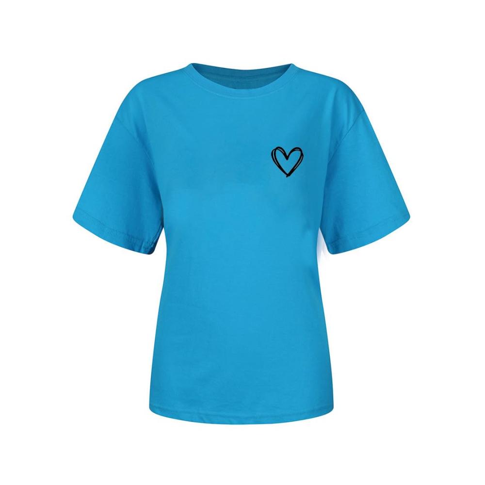 Einzigartiges Damen Baumwolle T-Shirt Herzform Druck lässiges Sommeroutfit für Teenager-Mädchen. Casual Basic für Sport und Freizeit. Holen Sie sich jetzt dieses stilvolle T-Shirt