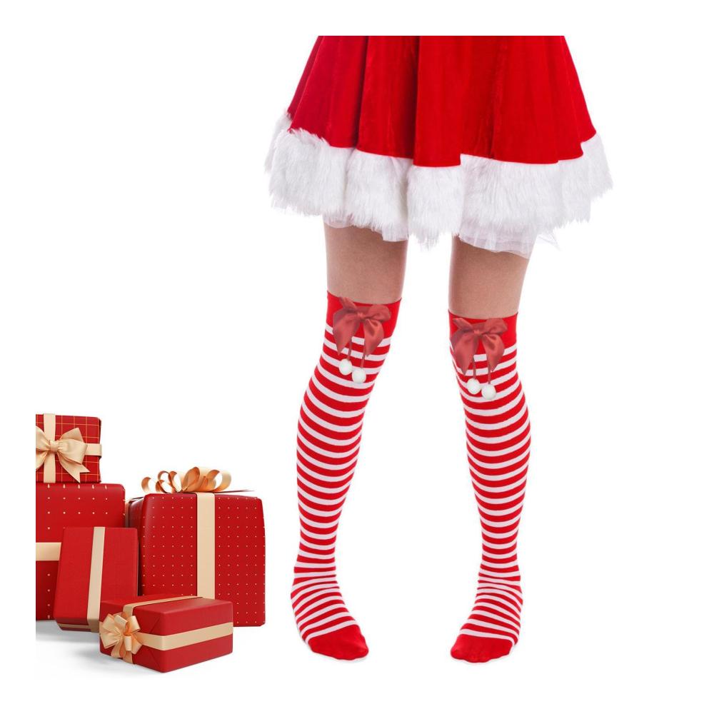 Gestreifte Weihnachts-Kniestrümpfe - Lang bunt & perfekt für Cosplay-Partys! Damen Weihnachtsstrümpfe für festliche Outfits und den Spaß am Feiern